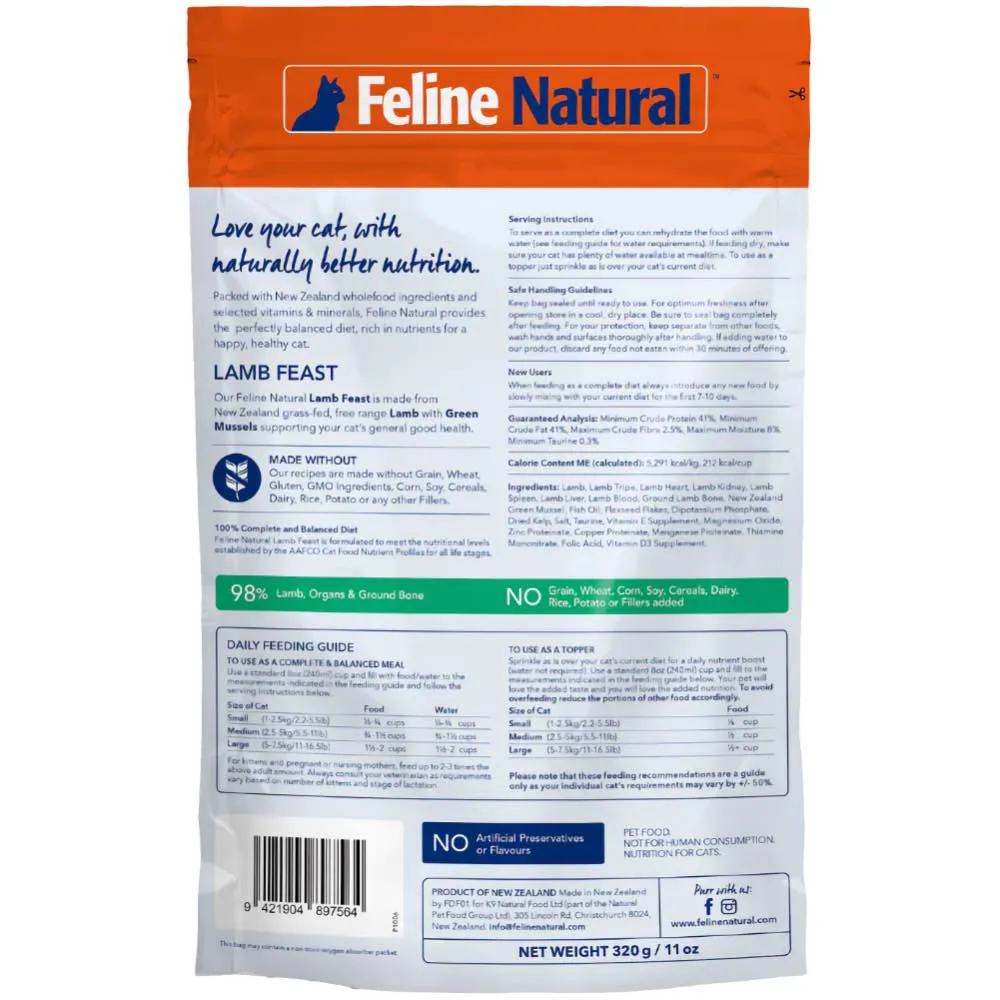 20% OFF: Feline Natural Lamb Feast Freeze Dried Raw Cat Food 320g