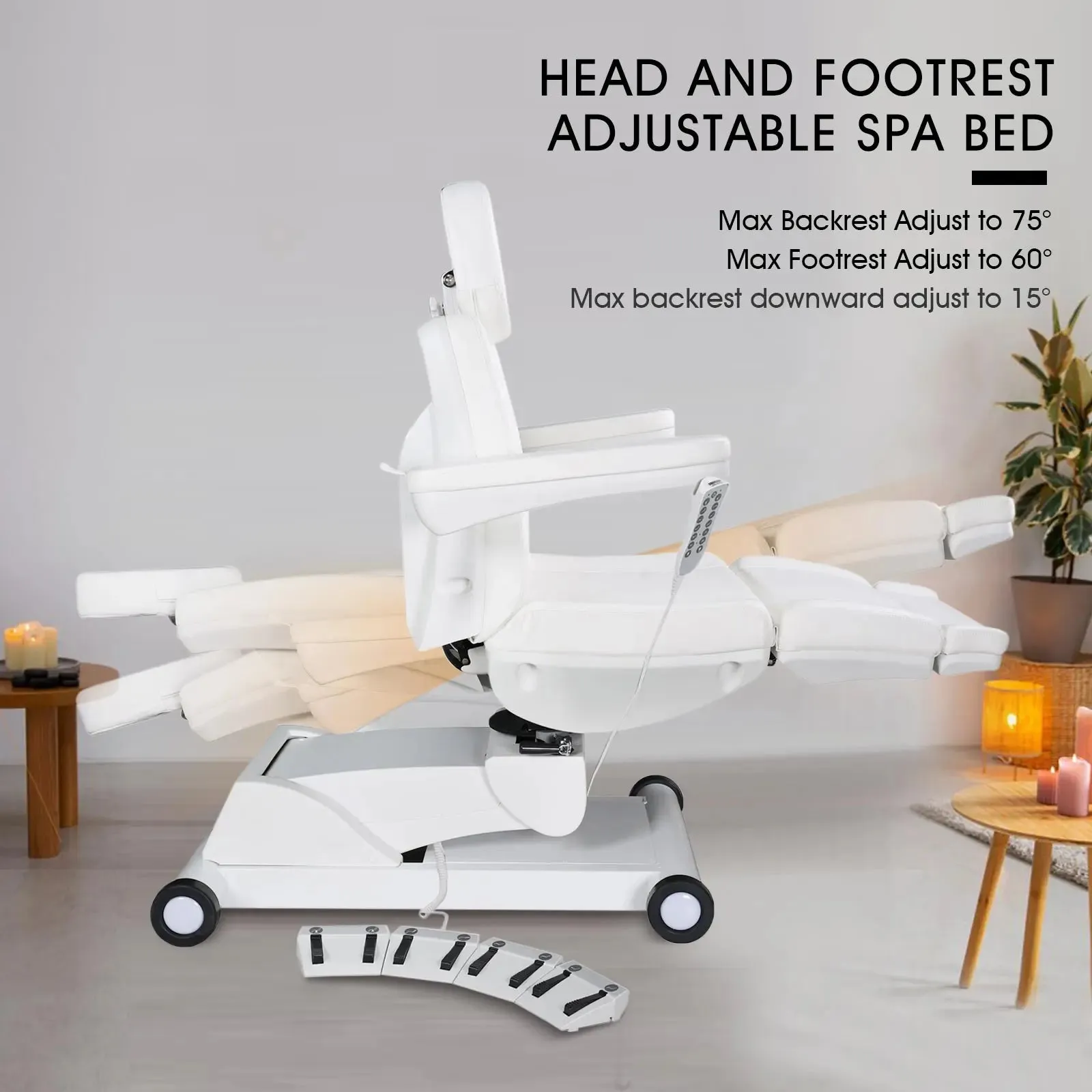 #2906 4 Motors Aesthetic Chair Dual Control Full Electrical Medical Facial Beds for Esthetician Beauty Bed Foldable Leg Cushion Podiatry Doctors Chair