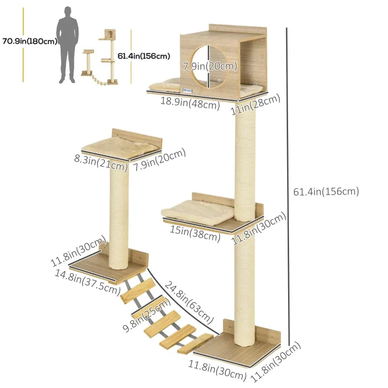 61.4" Wall Mounted Cat Tree - Yellow