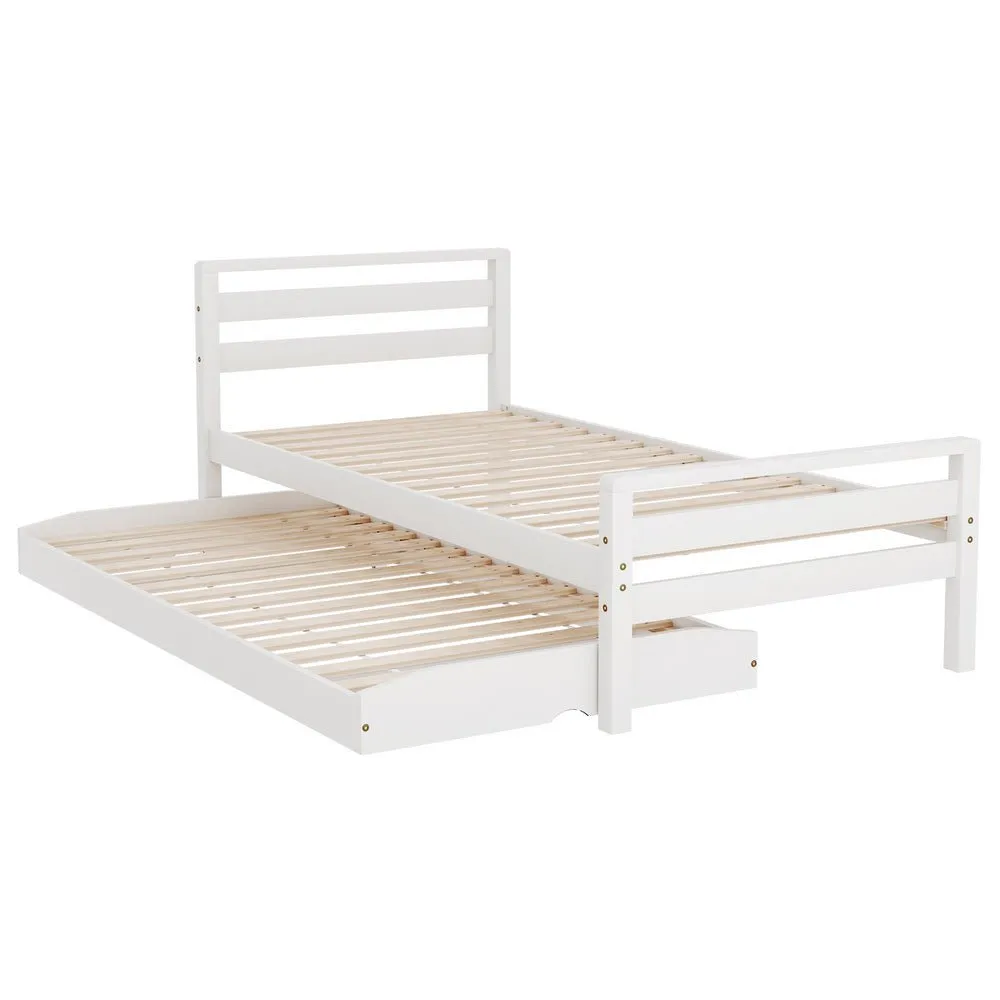Avis Wooden Trundle Single Bed Frame White