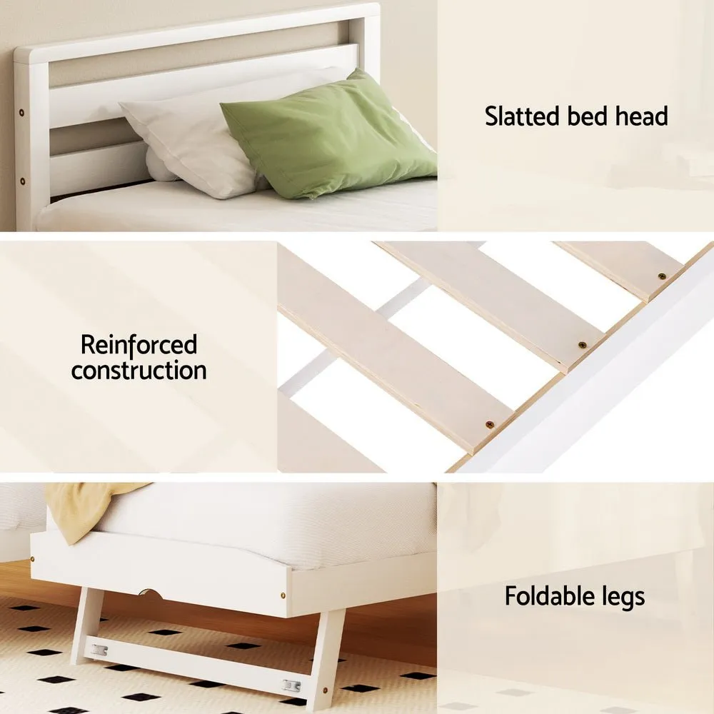 Avis Wooden Trundle Single Bed Frame White