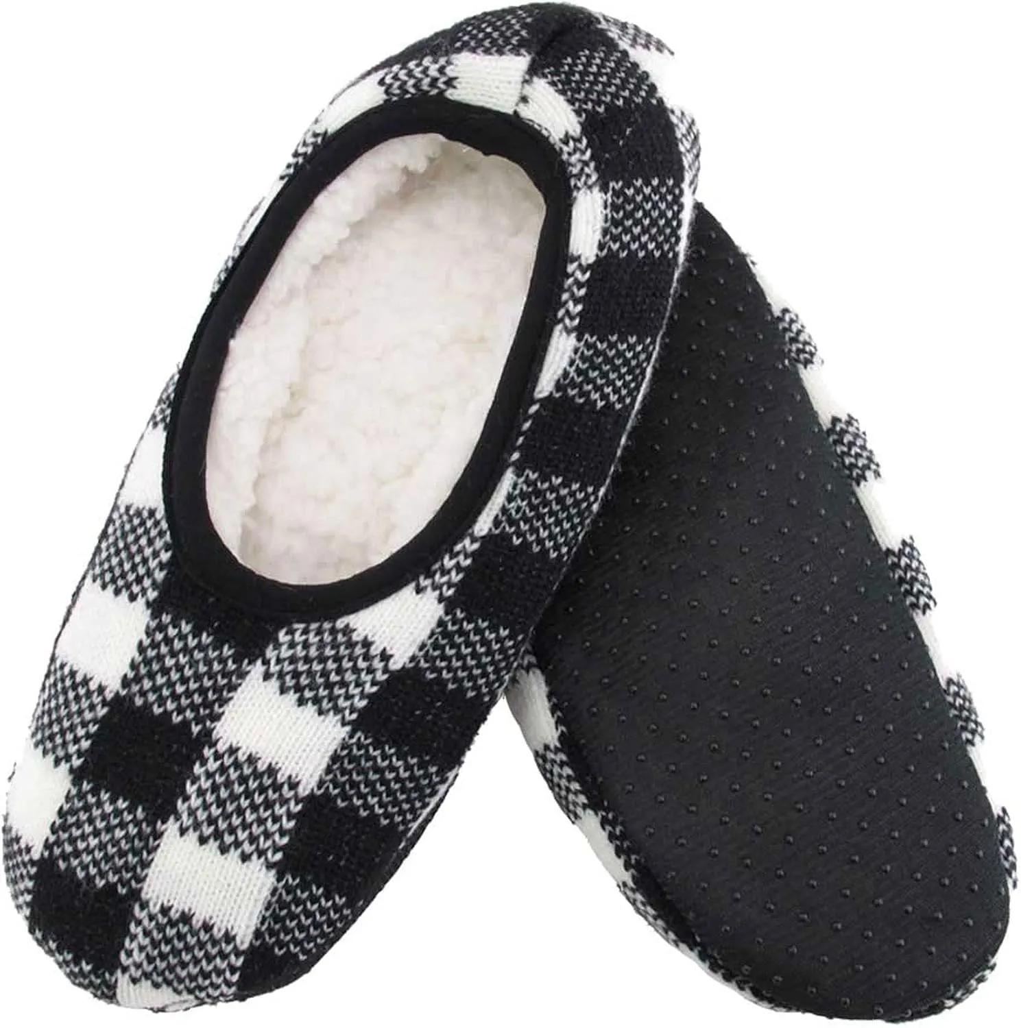 BambooMN 1 Pair Adult Size Medium Fuzzy Cozy Plush Home Travel Non-Skid Slippers Slip-On