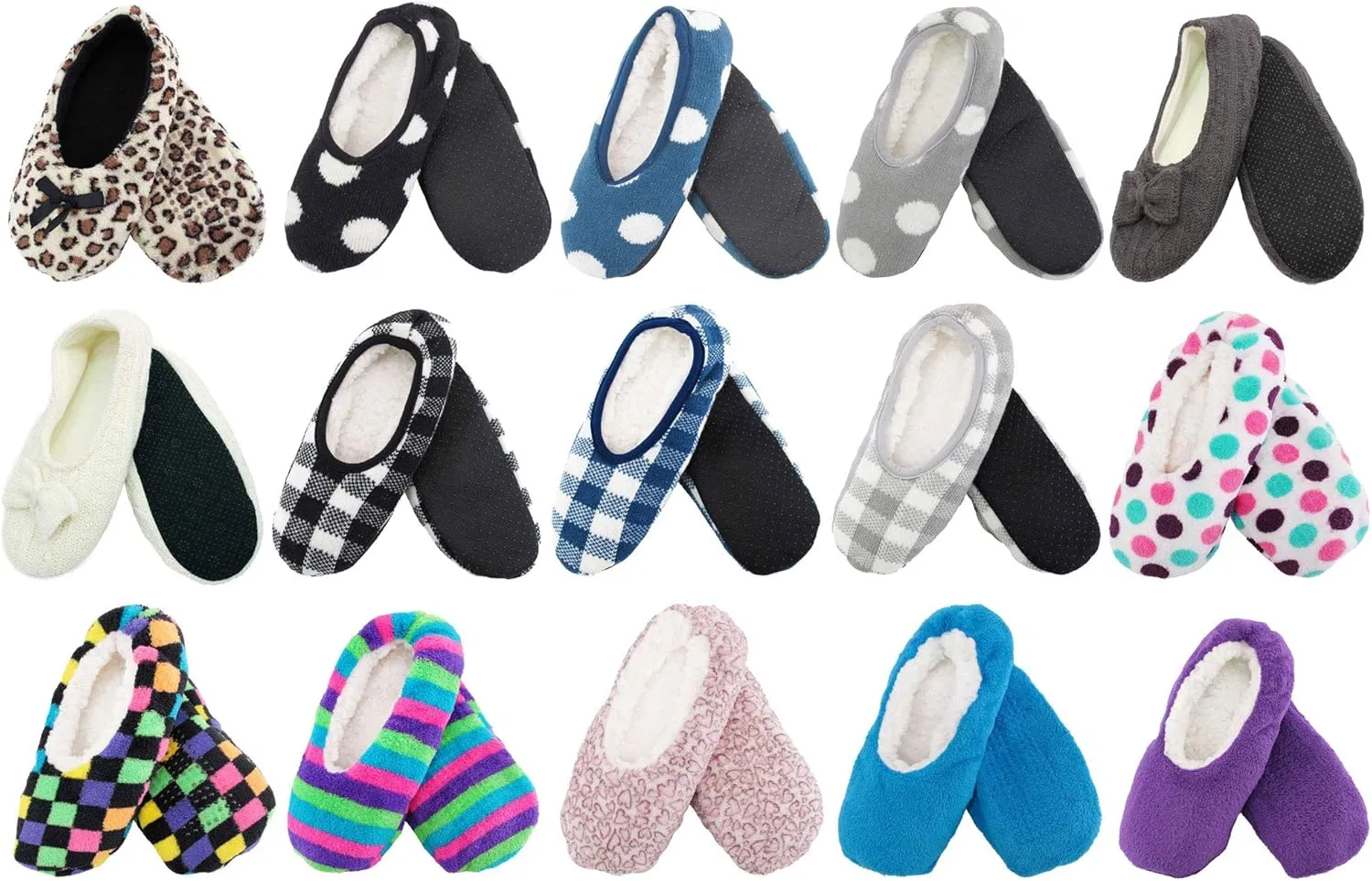 BambooMN 1 Pair Adult Size Medium Fuzzy Cozy Plush Home Travel Non-Skid Slippers Slip-On