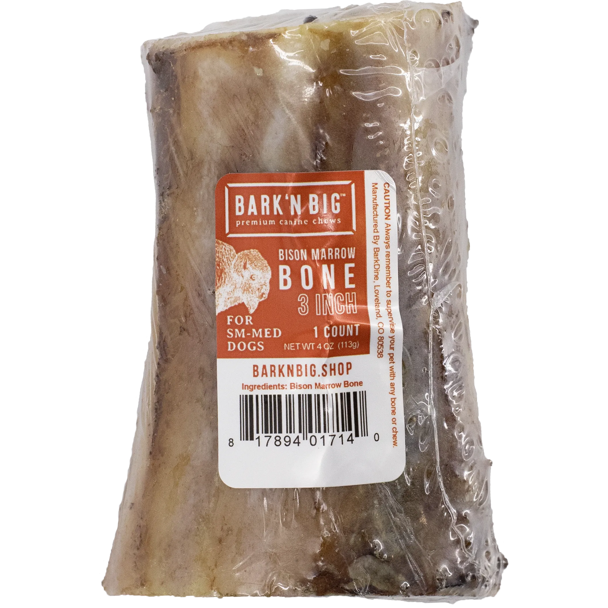 BarkNBig USA Bison Marrow Bone Dog Treat, 3-4"