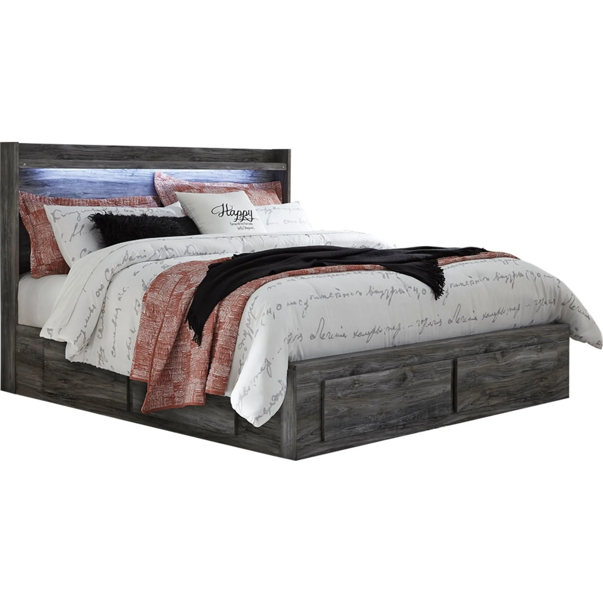 Baystorm Panel Bed with 6 Drawer Storage - Gray