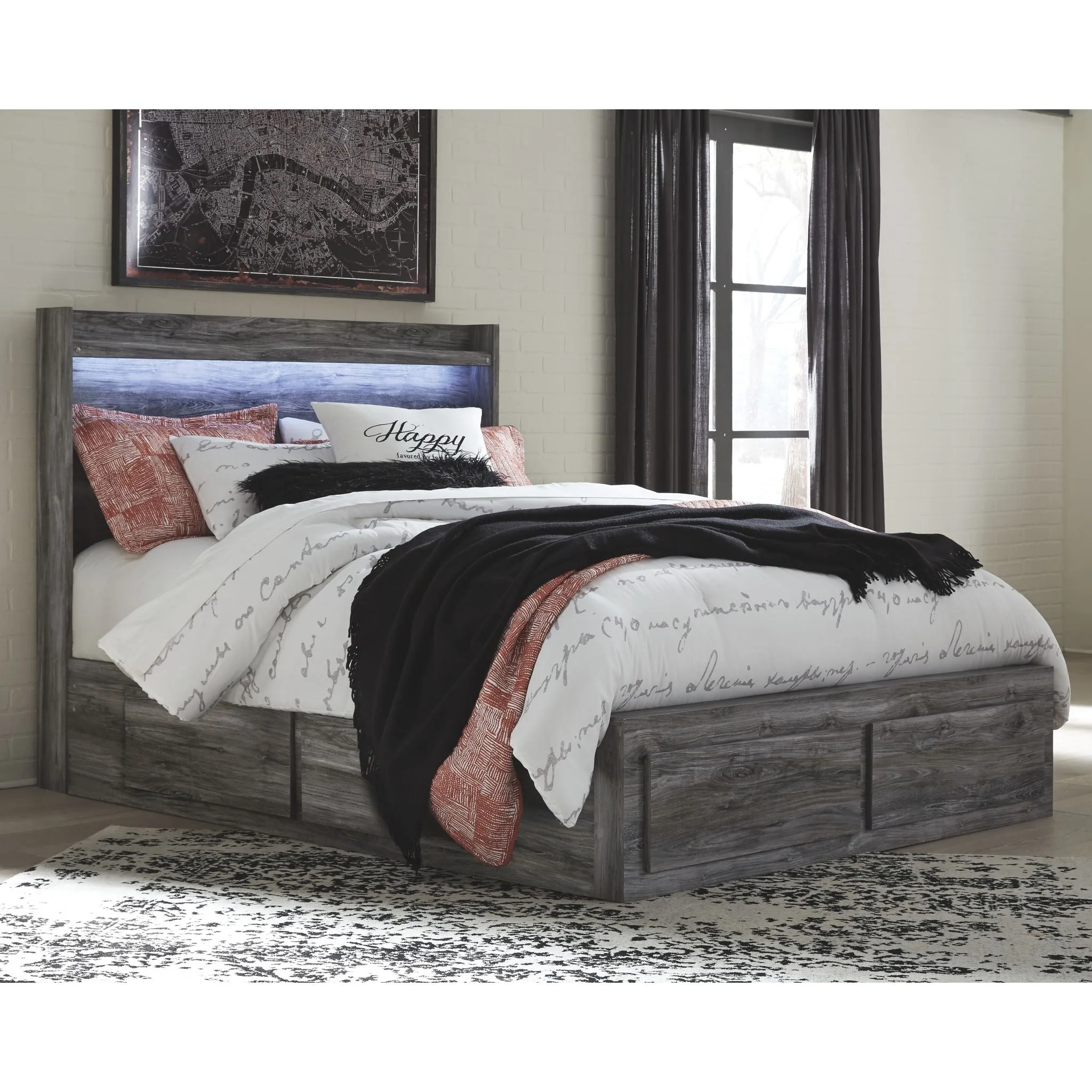 Baystorm Panel Bed with 6 Drawer Storage - Gray