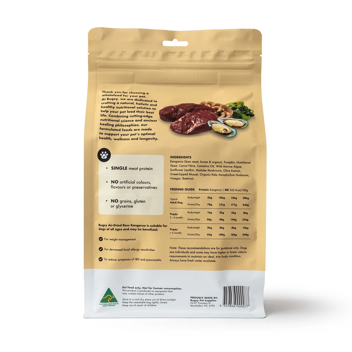 Bugsy Kangaroo Air Dried Raw Dog Food 1.1kg