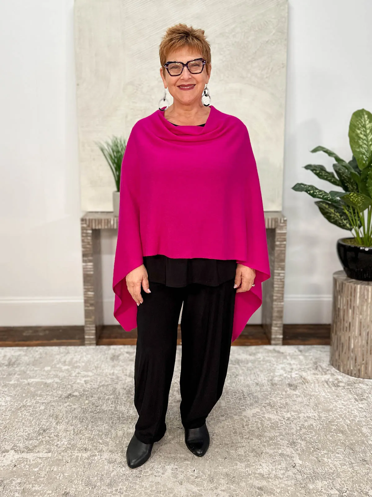 Cashmere Poncho Topper, Dark Pink