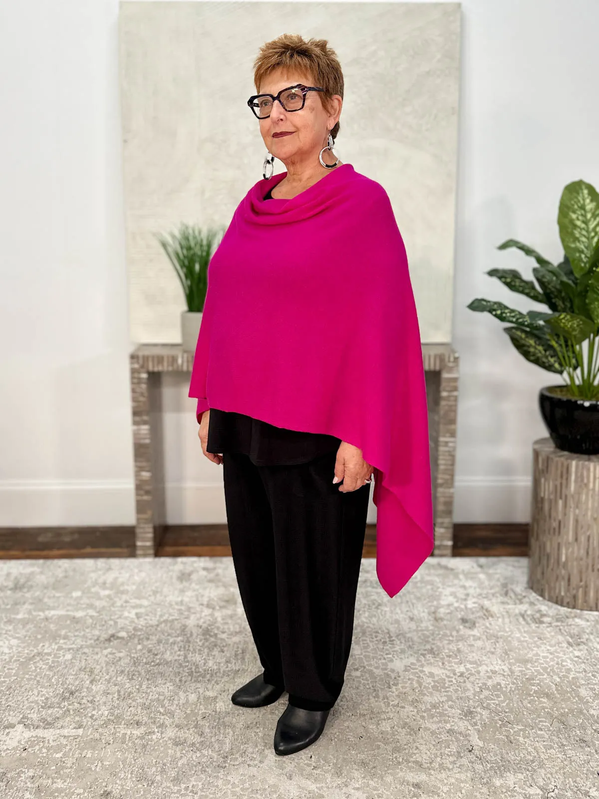 Cashmere Poncho Topper, Dark Pink