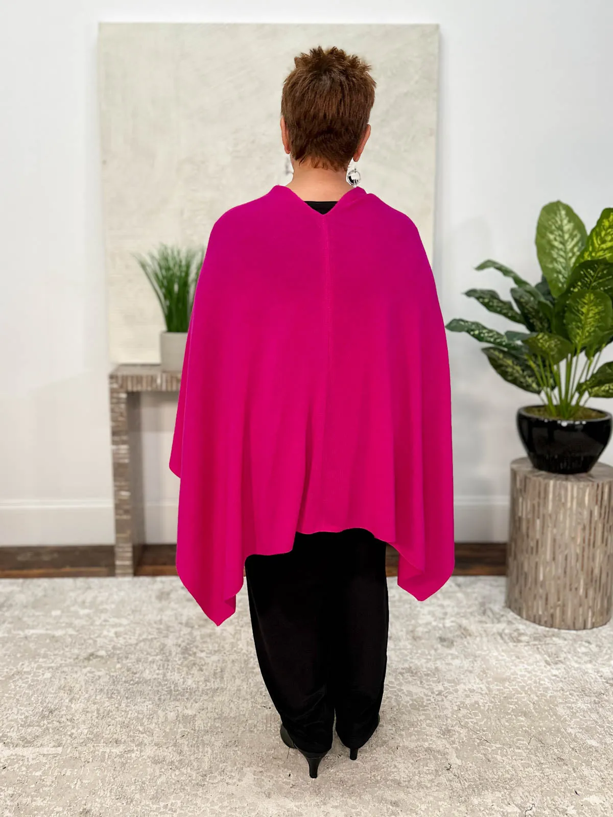 Cashmere Poncho Topper, Dark Pink