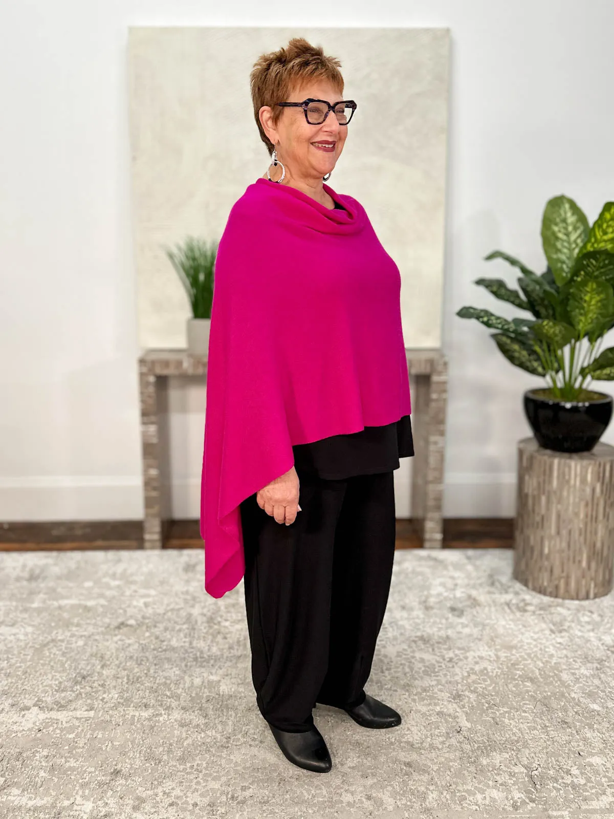Cashmere Poncho Topper, Dark Pink