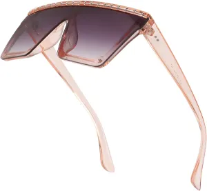 Dollger Square Oversized Rhinestone Sunglasses for Women Big Flat Top Rivet Fashion Large UV Protection Rimless Shades