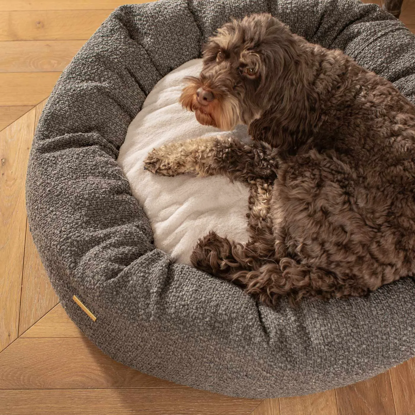 Donut Bed With Removable Covers in Granite Bouclé by Lords & Labradors