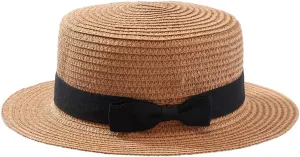 Eigso Womens Flat Top Beach Bucket Hat Summer Travel Outdoor Woven Mesh Sun Hat for Woman