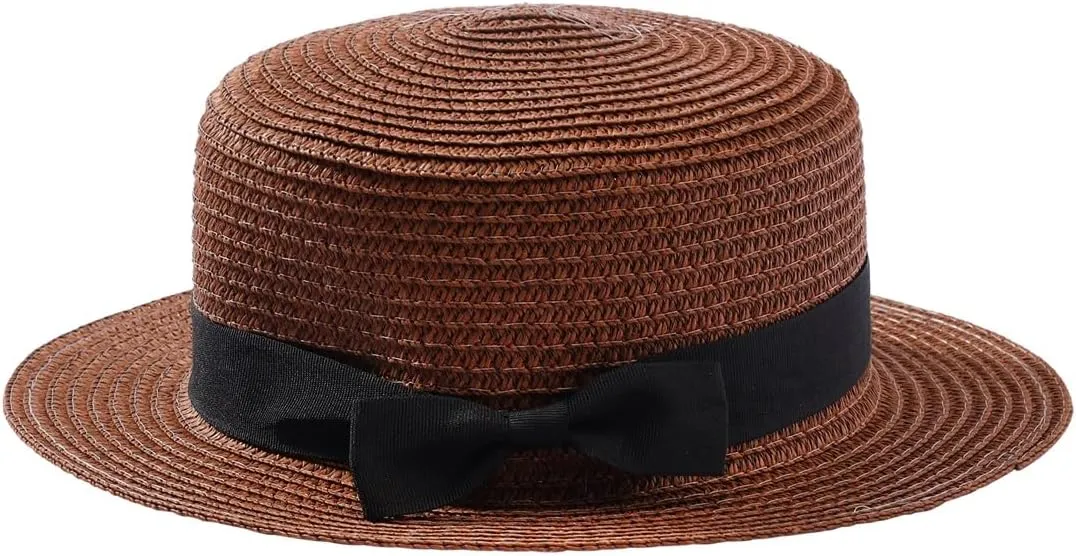 Eigso Womens Flat Top Beach Bucket Hat Summer Travel Outdoor Woven Mesh Sun Hat for Woman