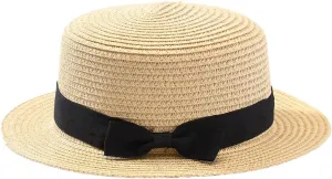 Eigso Womens Flat Top Beach Bucket Hat Summer Travel Outdoor Woven Mesh Sun Hat for Woman