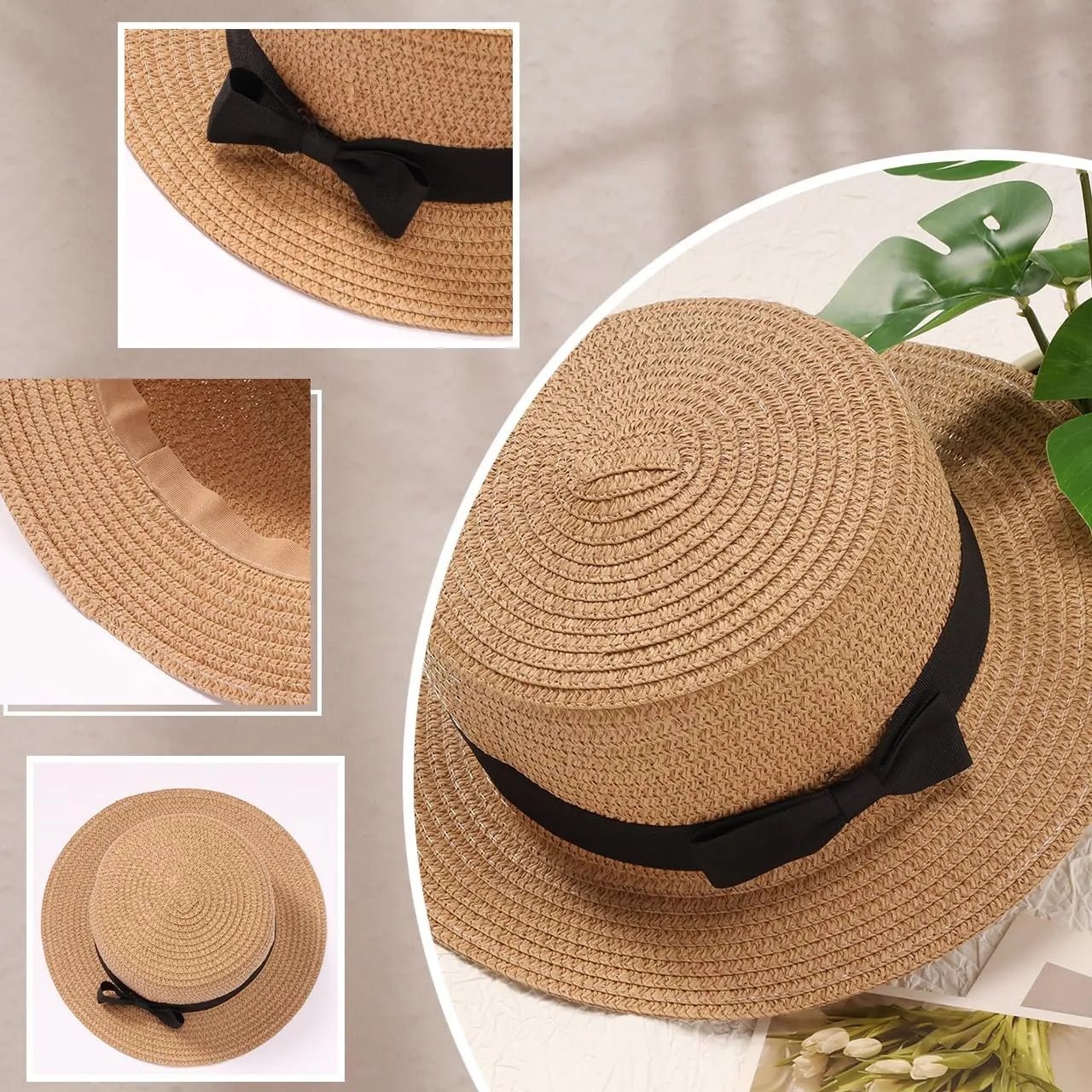 Eigso Womens Flat Top Beach Bucket Hat Summer Travel Outdoor Woven Mesh Sun Hat for Woman