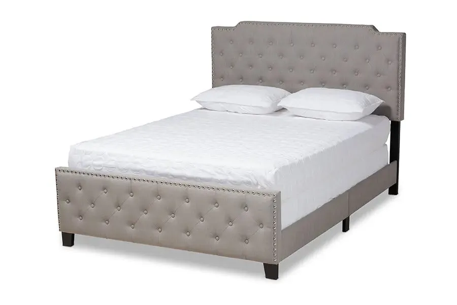 Gianna Gray Fabric Upholstered Button Tufted Panel Bed (Queen)