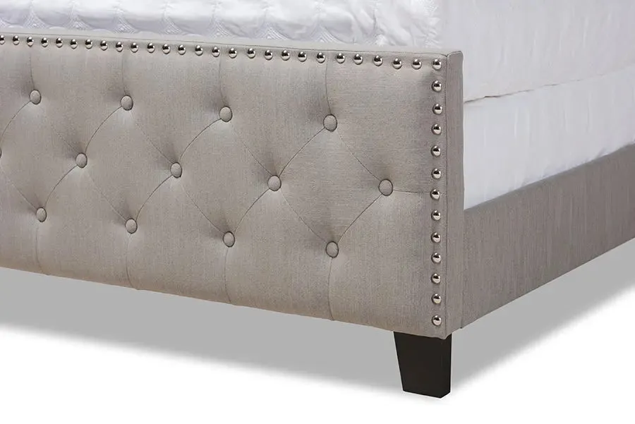 Gianna Gray Fabric Upholstered Button Tufted Panel Bed (Queen)