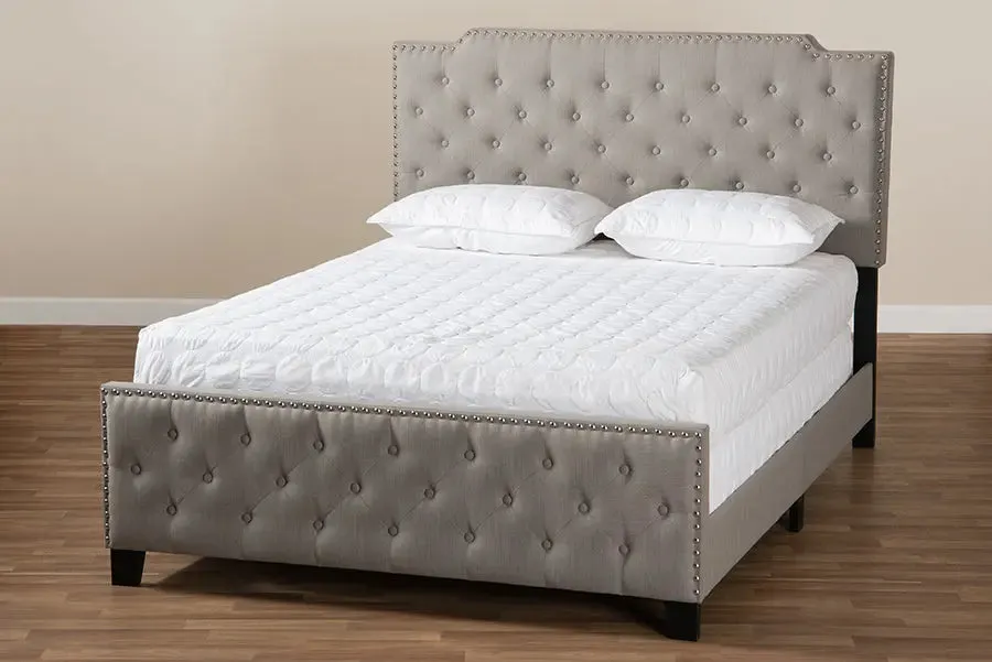 Gianna Gray Fabric Upholstered Button Tufted Panel Bed (Queen)