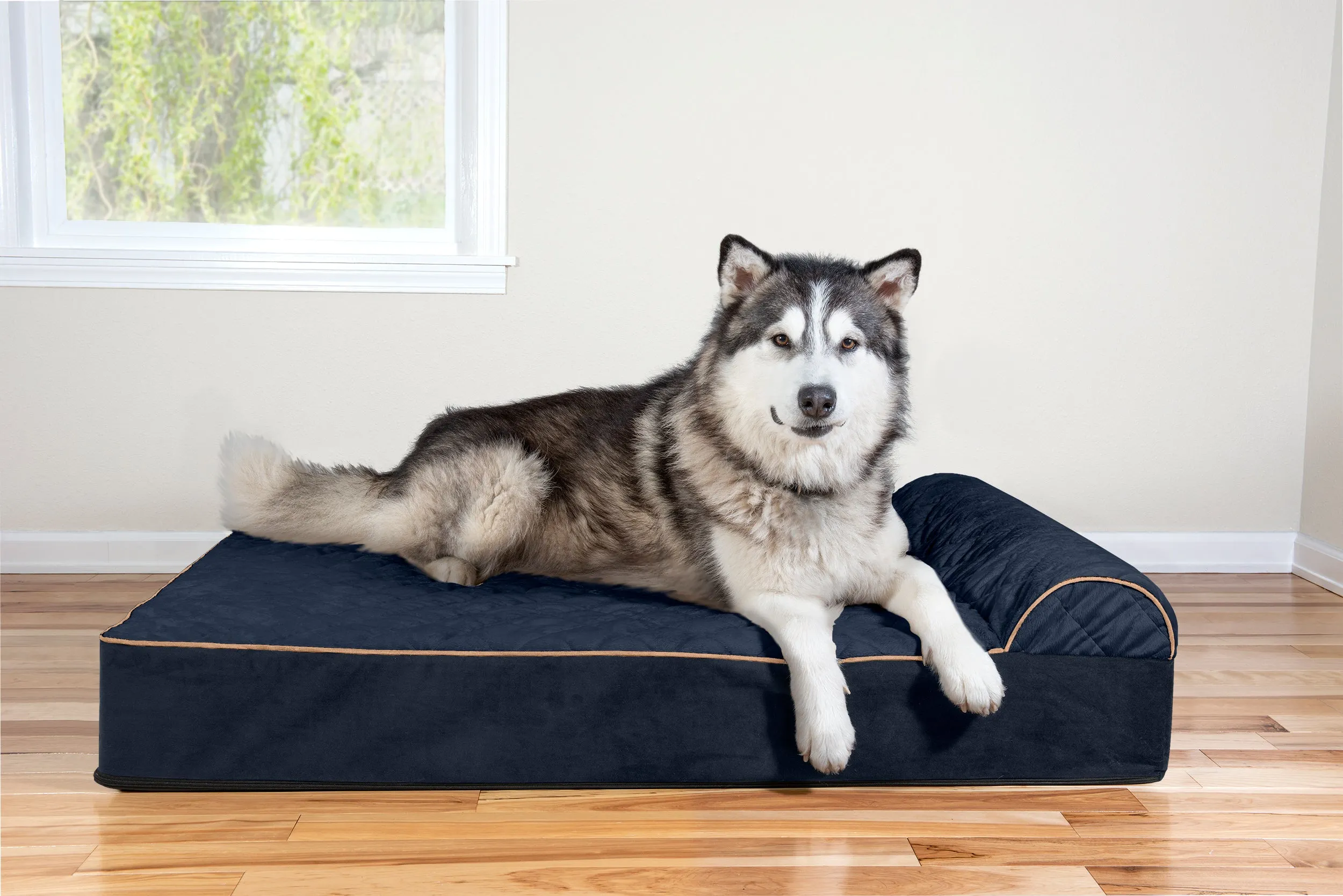 Goliath Chaise Lounge Dog Bed - Quilted Faux Fur & Velvet