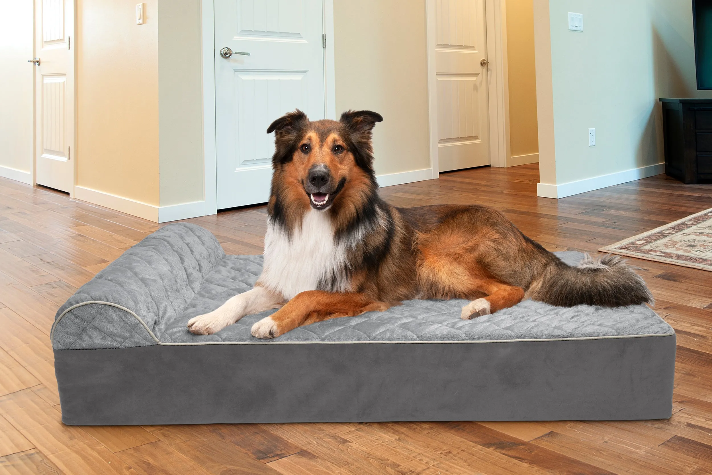 Goliath Chaise Lounge Dog Bed - Quilted Faux Fur & Velvet