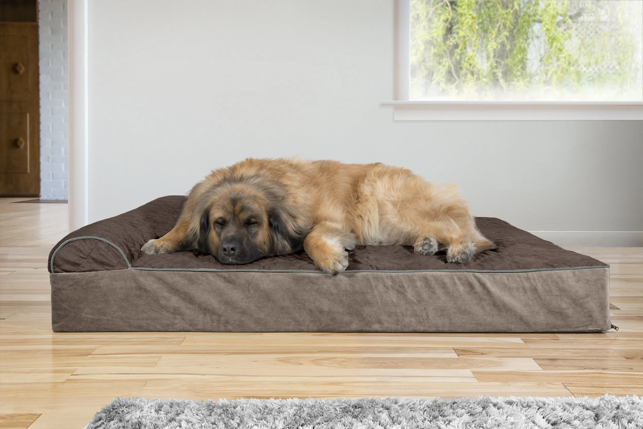 Goliath Chaise Lounge Dog Bed - Quilted Faux Fur & Velvet