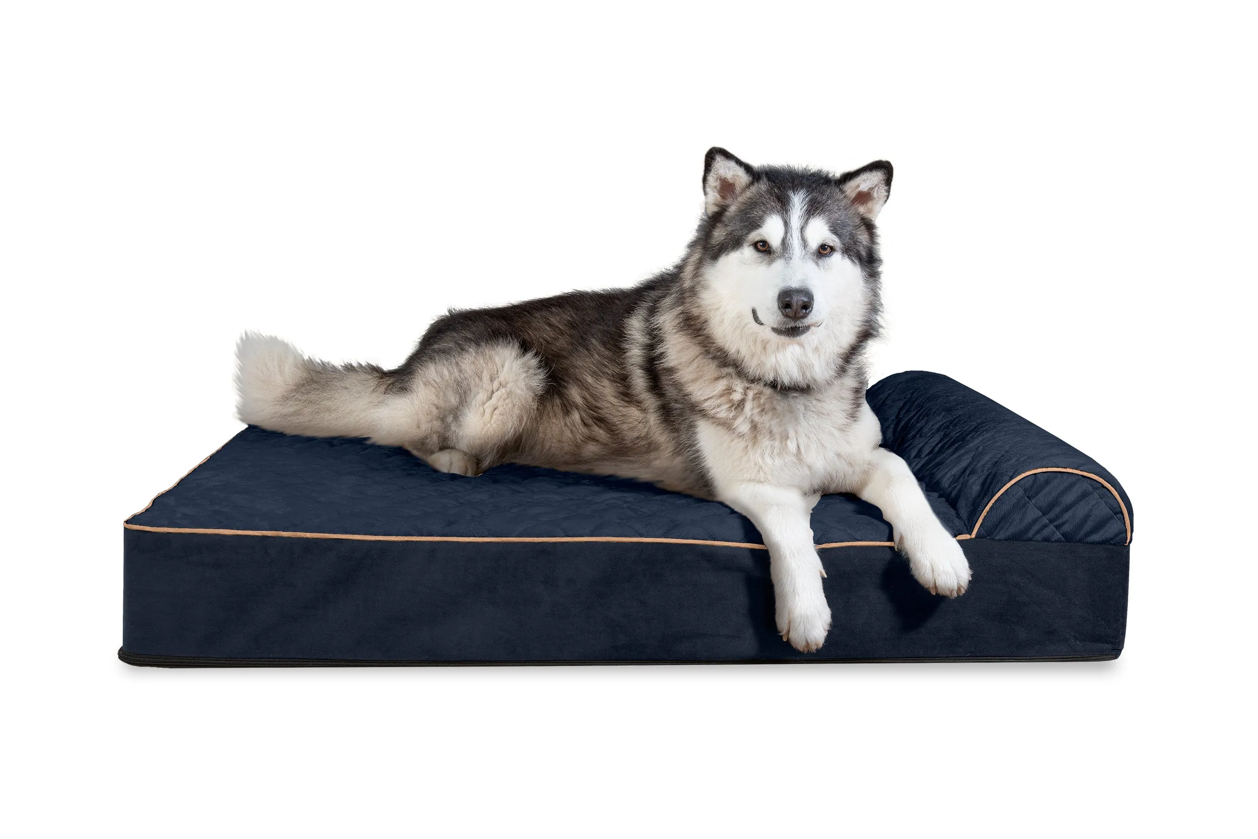 Goliath Chaise Lounge Dog Bed - Quilted Faux Fur & Velvet