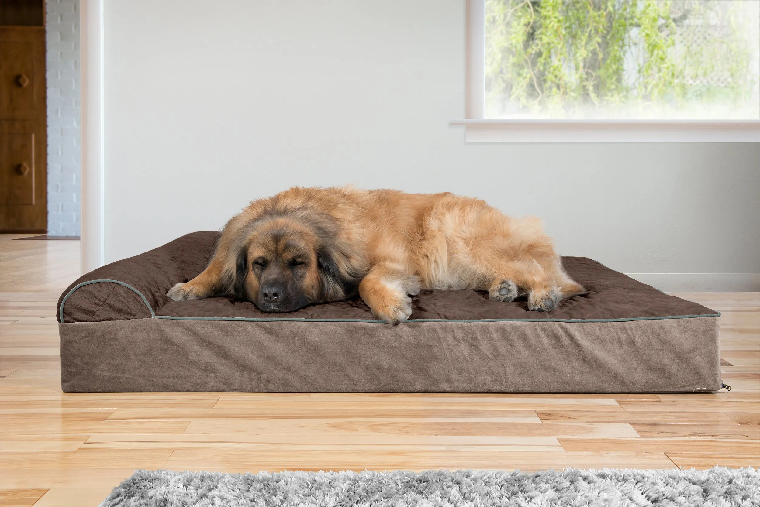 Goliath Chaise Lounge Dog Bed - Quilted Faux Fur & Velvet