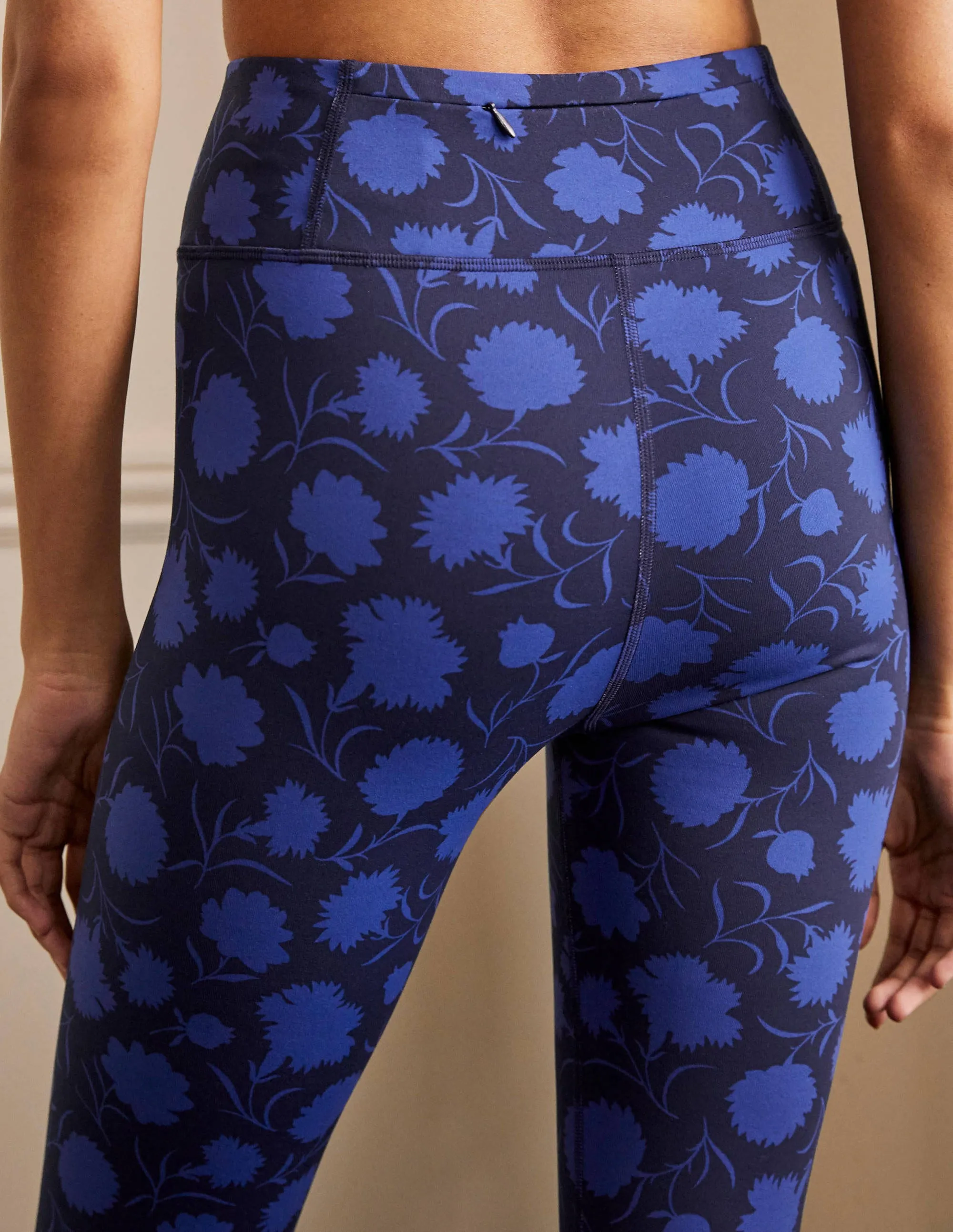 High Waisted Leggings-Persian Blue, Leafy Bud