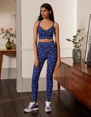 High Waisted Leggings-Persian Blue, Leafy Bud