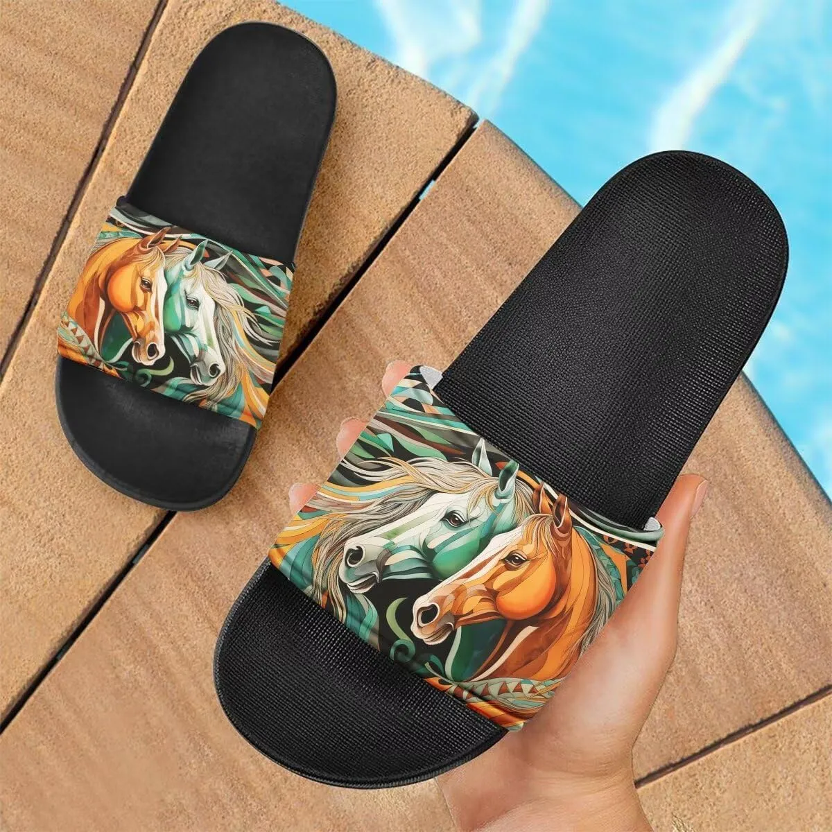 Howilath Cute Animals Pattern Summer Slide Slippers for Women Kids, Soft Sole Non-Slip Open Toe Slippers Slide Sandal