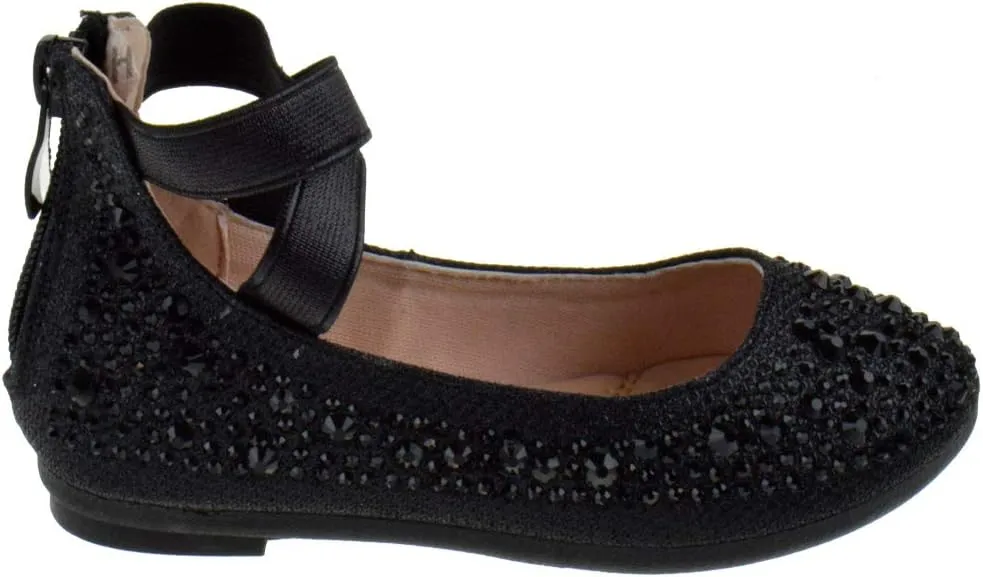 Link Larissa 83K Little Girls Rhinestone Ballerina Elastic Strap Ballet Flats
