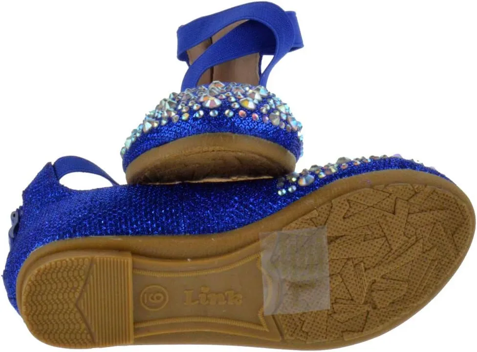 Link Larissa 83K Little Girls Rhinestone Ballerina Elastic Strap Ballet Flats