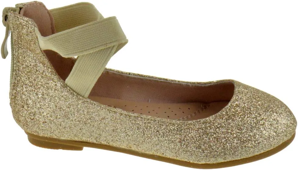Link Larissa 83K Little Girls Rhinestone Ballerina Elastic Strap Ballet Flats