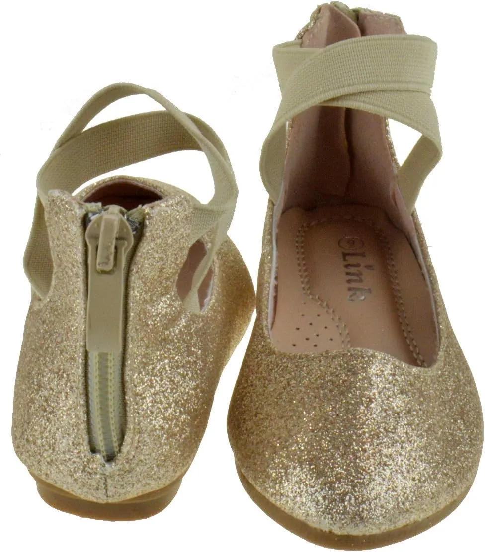 Link Larissa 83K Little Girls Rhinestone Ballerina Elastic Strap Ballet Flats