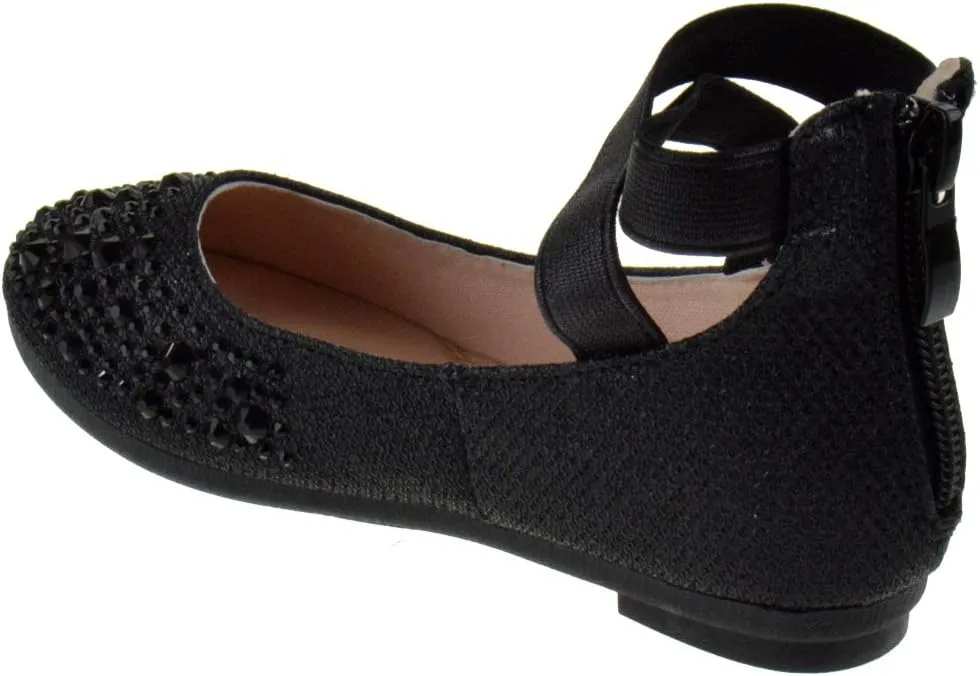 Link Larissa 83K Little Girls Rhinestone Ballerina Elastic Strap Ballet Flats