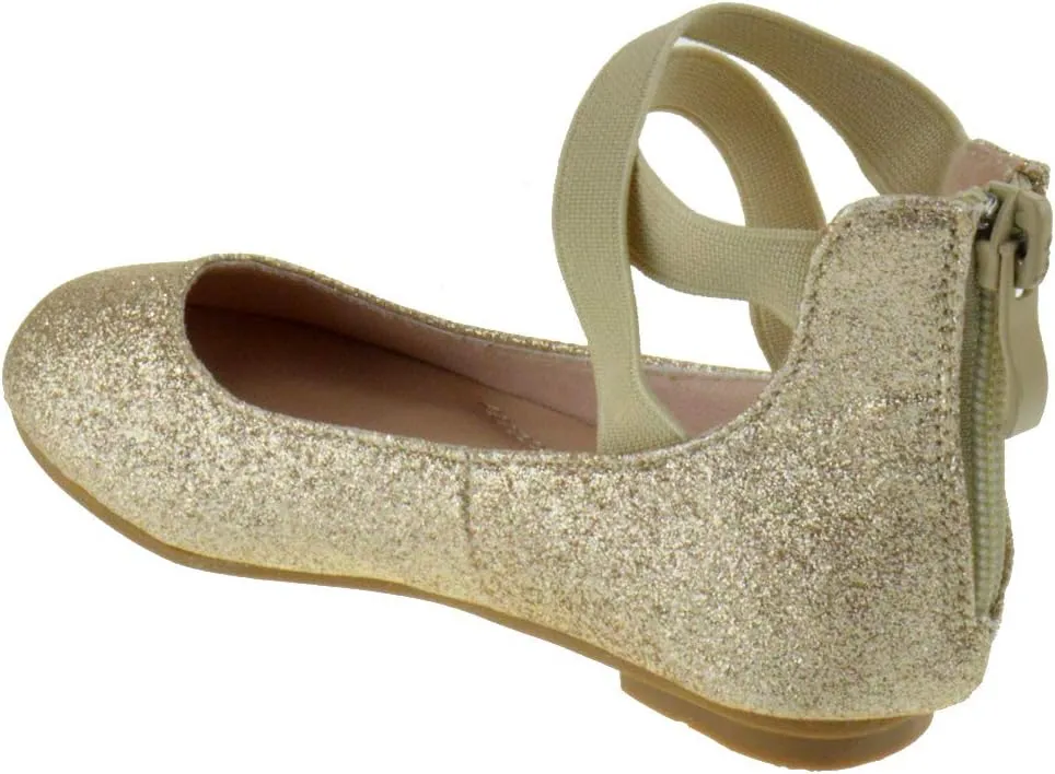 Link Larissa 83K Little Girls Rhinestone Ballerina Elastic Strap Ballet Flats