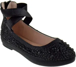 Link Larissa 83K Little Girls Rhinestone Ballerina Elastic Strap Ballet Flats