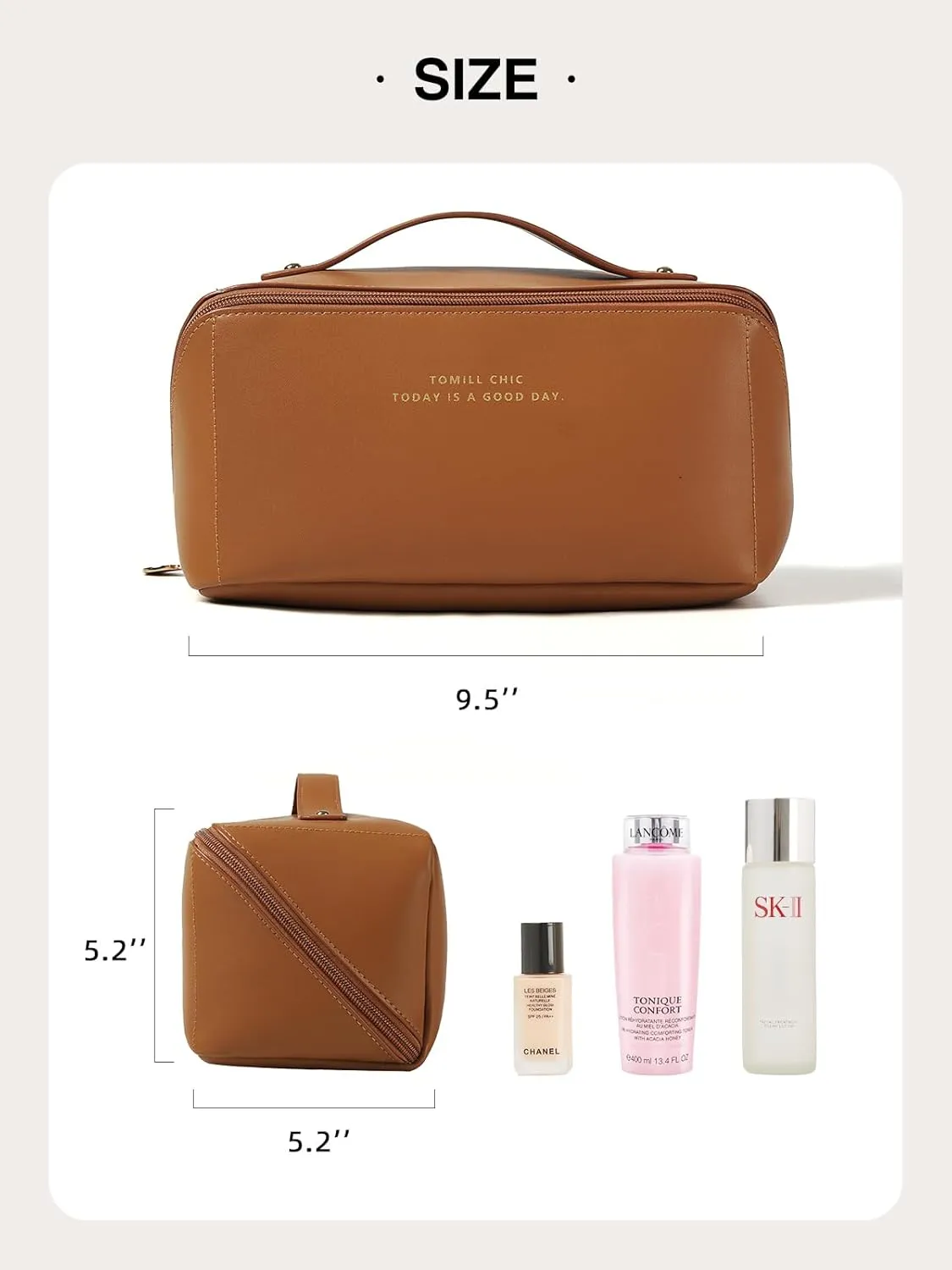 Makeup Bag for Women Large Capacity Cosmetic Bag Portable Travel Toiletry Bag Leather Waterproof Open Flat Toiletry Bag Make up Organizer Bag with Divider and Handle, A-Brown