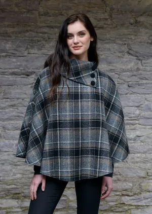 Mucros Poncho | Black Gray Check