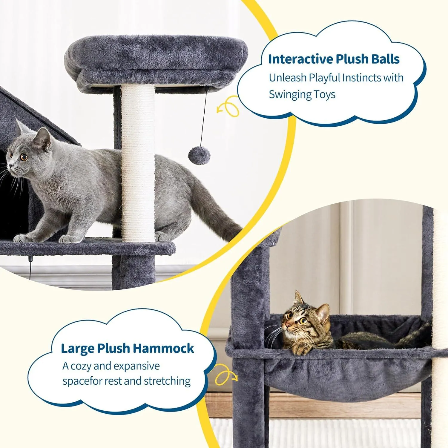 Multi-Level Cat Tree with Plush Hammock for Indoor Cats