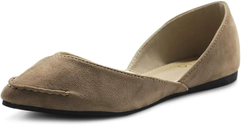 Ollio Women's Shoe Faux Suede Light Comfort Stitching D'Orsay Pointed Toe Ballet Flats F78