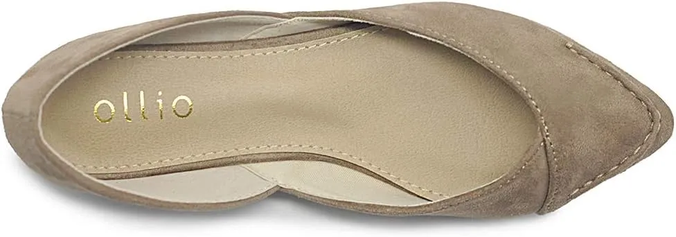 Ollio Women's Shoe Faux Suede Light Comfort Stitching D'Orsay Pointed Toe Ballet Flats F78