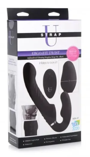 Strap U Ergo-Fit Twist Inflatable Vibrating Strapless Strap-on - Black