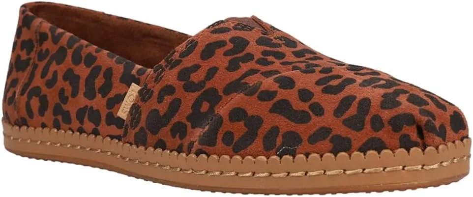 TOMS Womens Alpargata Leopard Leather Wrapped Slip On Flats Casual - Brown