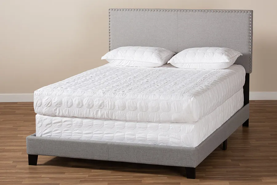 Tristan Gray Linen Fabric Panel Bed with Nailhead Trim (King)