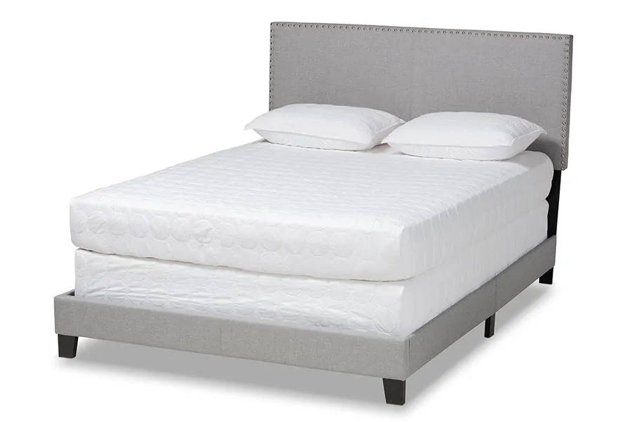 Tristan Gray Linen Fabric Panel Bed with Nailhead Trim (King)