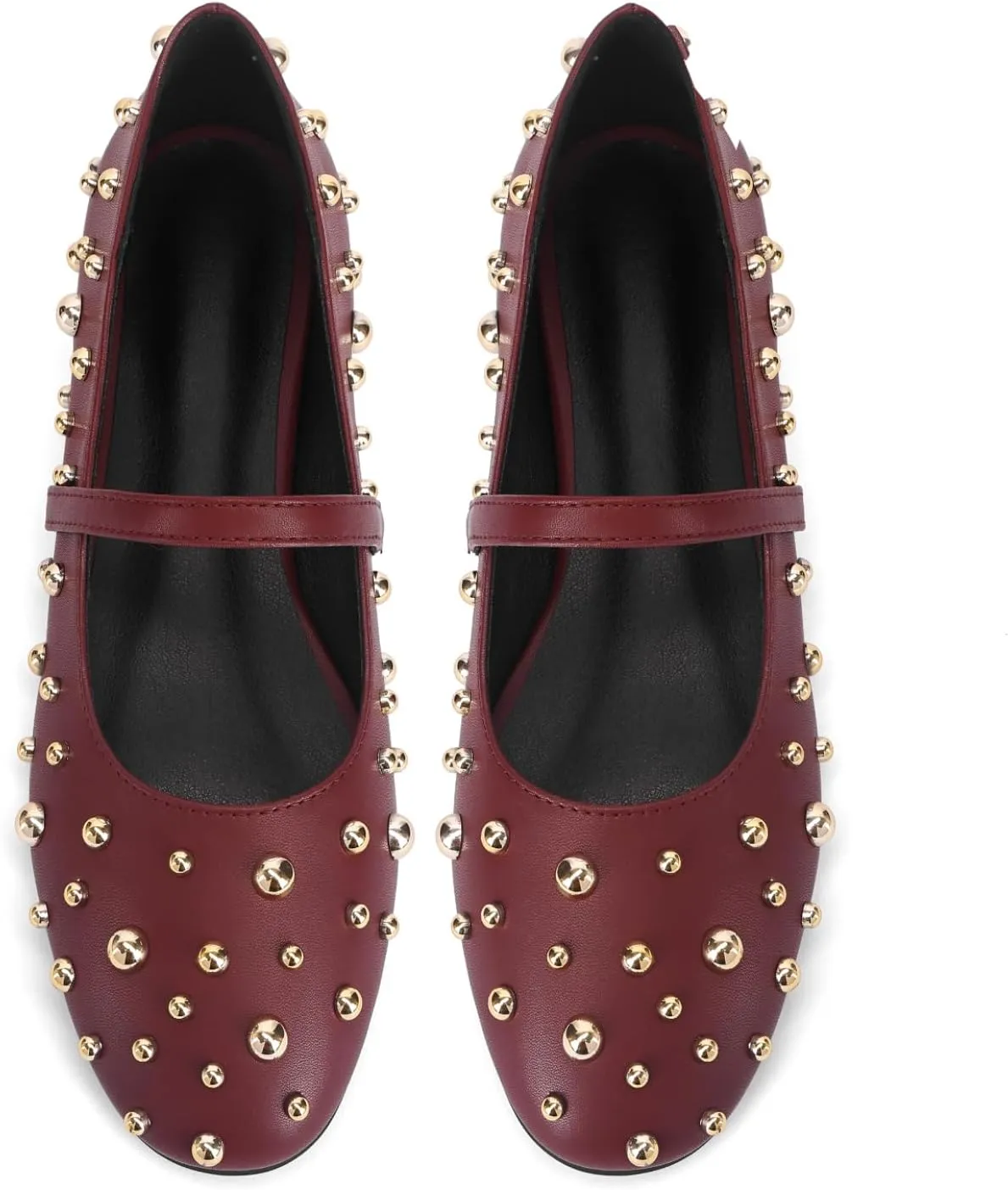 Women' Ballet Flats Round Toe Studded Wide Width Mary Jane Flats Casual Comfortable Ballerina Flats