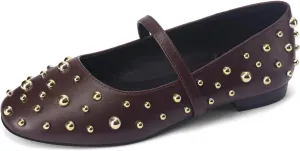Women' Ballet Flats Round Toe Studded Wide Width Mary Jane Flats Casual Comfortable Ballerina Flats